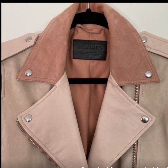 All Saints Pink Balfern Suede & Leather Biker Jacket - Size 4 - Picture 5 of 14